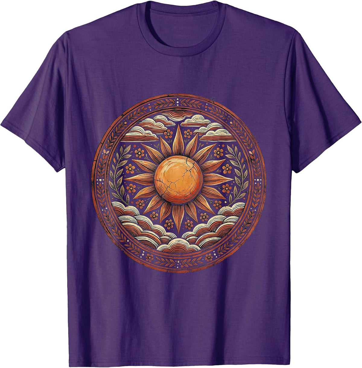 Red White and Blue Sunset Behind Striped Clouds T-Shirt - Purple