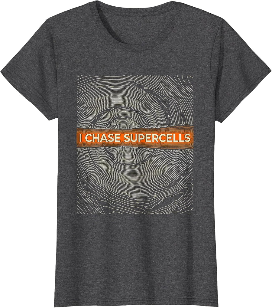 Women's I Chase Supercells Topographic Contour Storm Chaser T-Shirt - Dark Heather Grey