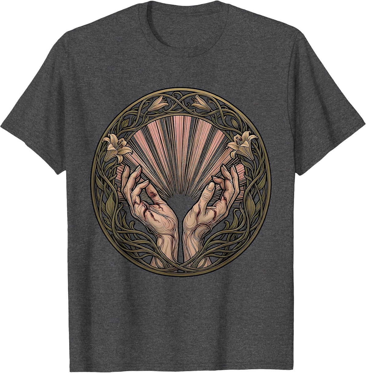 Men's Nail-Scarred Hands Light Beams Jesus Graphic T-Shirt - Dark Heather Grey