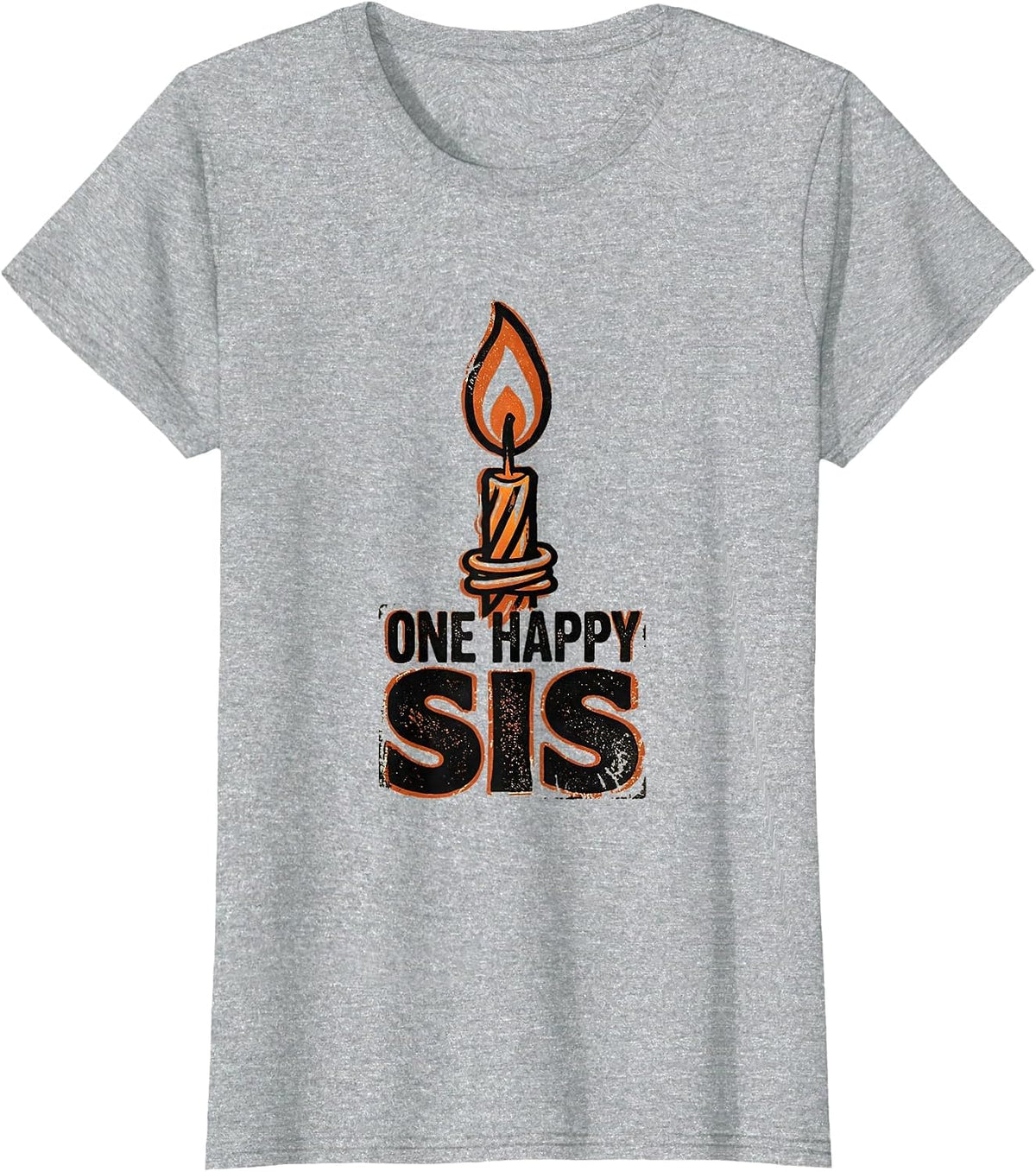 Women's One Happy Sis Rubber Stamp First Birthday Family Matching T-Shirt - Heather Grey