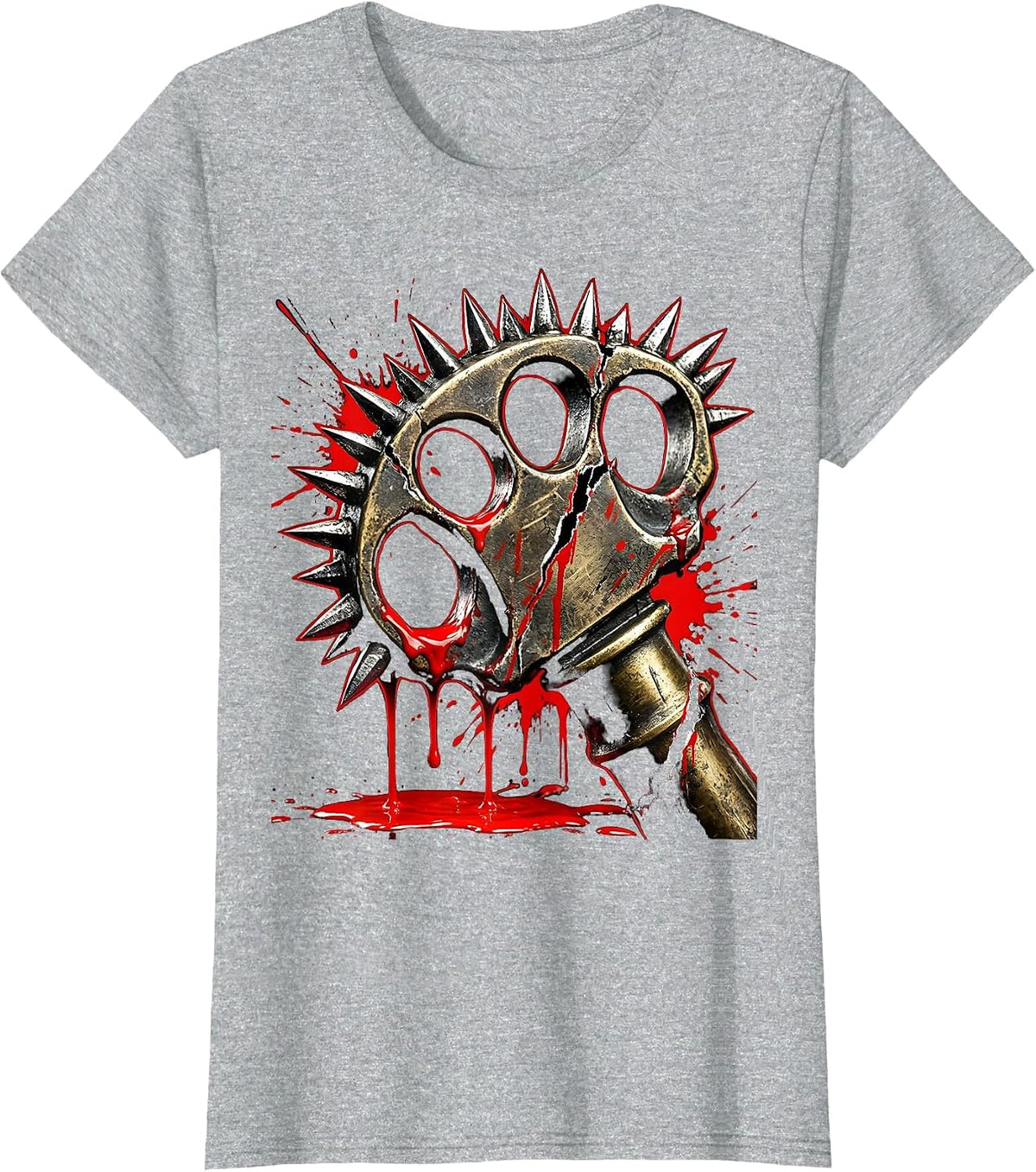 Spiked Knuckle Duster Dripping Paint Punk Art T-Shirt - Heather Grey