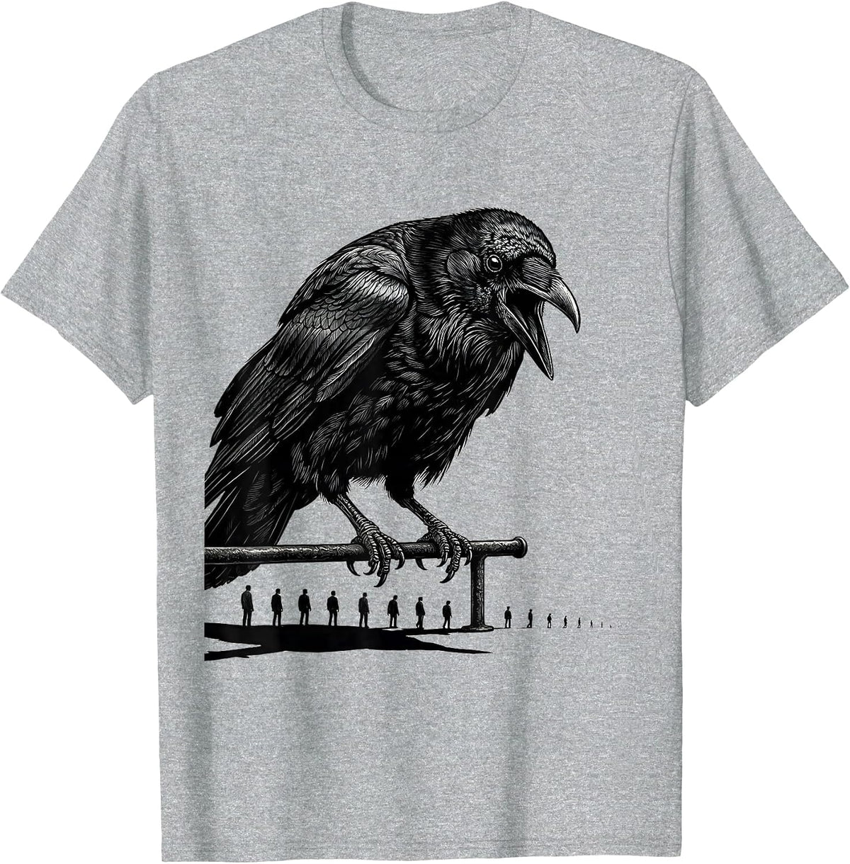 Men's Black Crow Gothic Humor Dark Humor Bird Lover Gift T-Shirt - Heather Grey