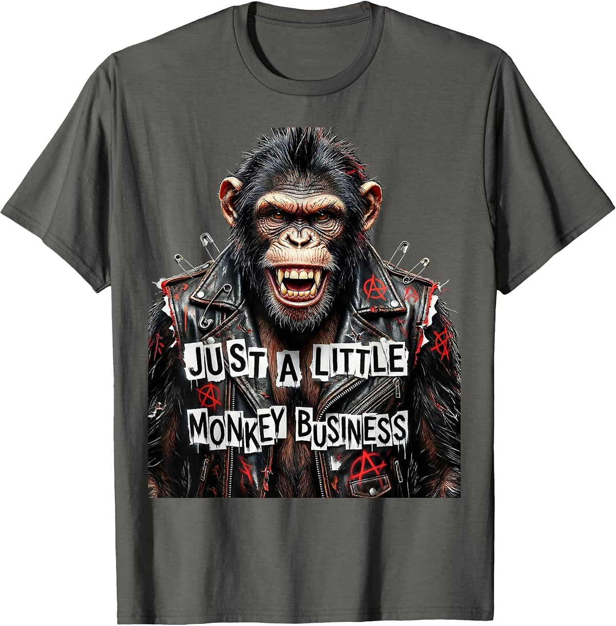 Just a Little Monkey Business Fun Primate Design T-Shirt - Asphalt Grey