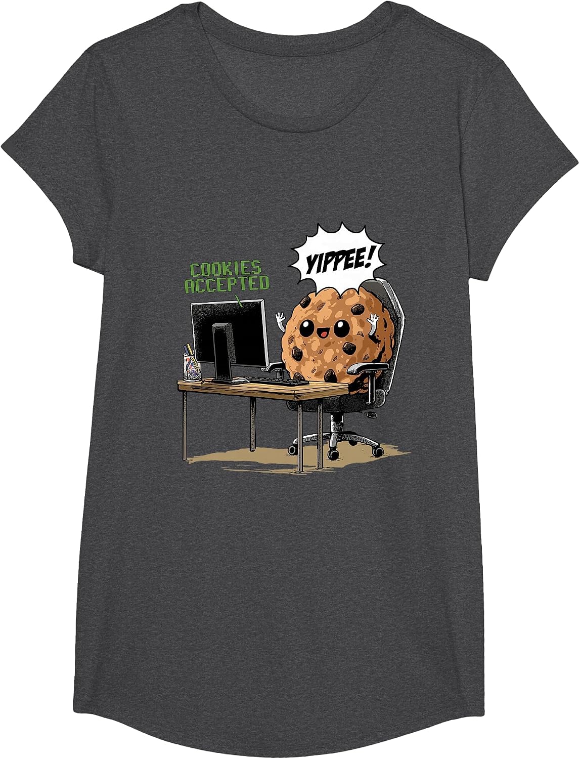 Cookies Accepted Nerd Shirt Funny Computer Internet Coder T-Shirt, Girls, Dark Heather Grey, X-Small - As Pictured