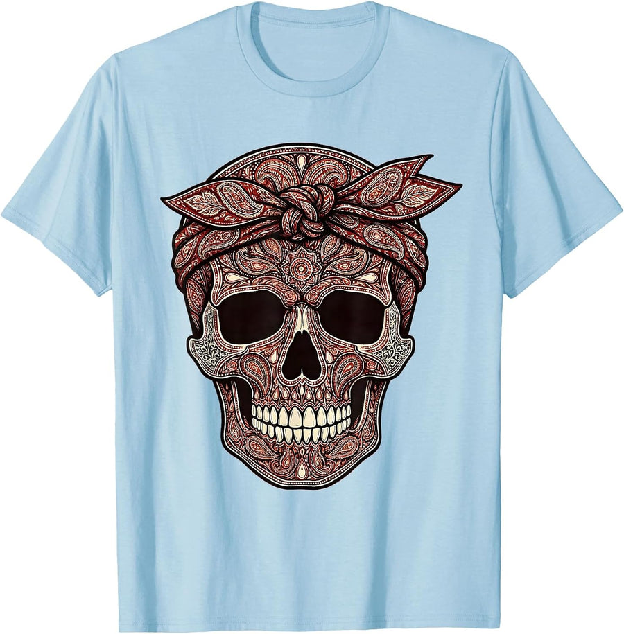 Men's Skull Knotted Bandana Headband Graphic T-Shirt - Baby Blue