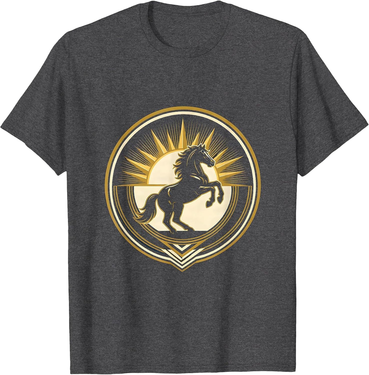 Rearing Horse Sunset Rodeo Graphic Tee T-Shirt - Dark Heather Grey