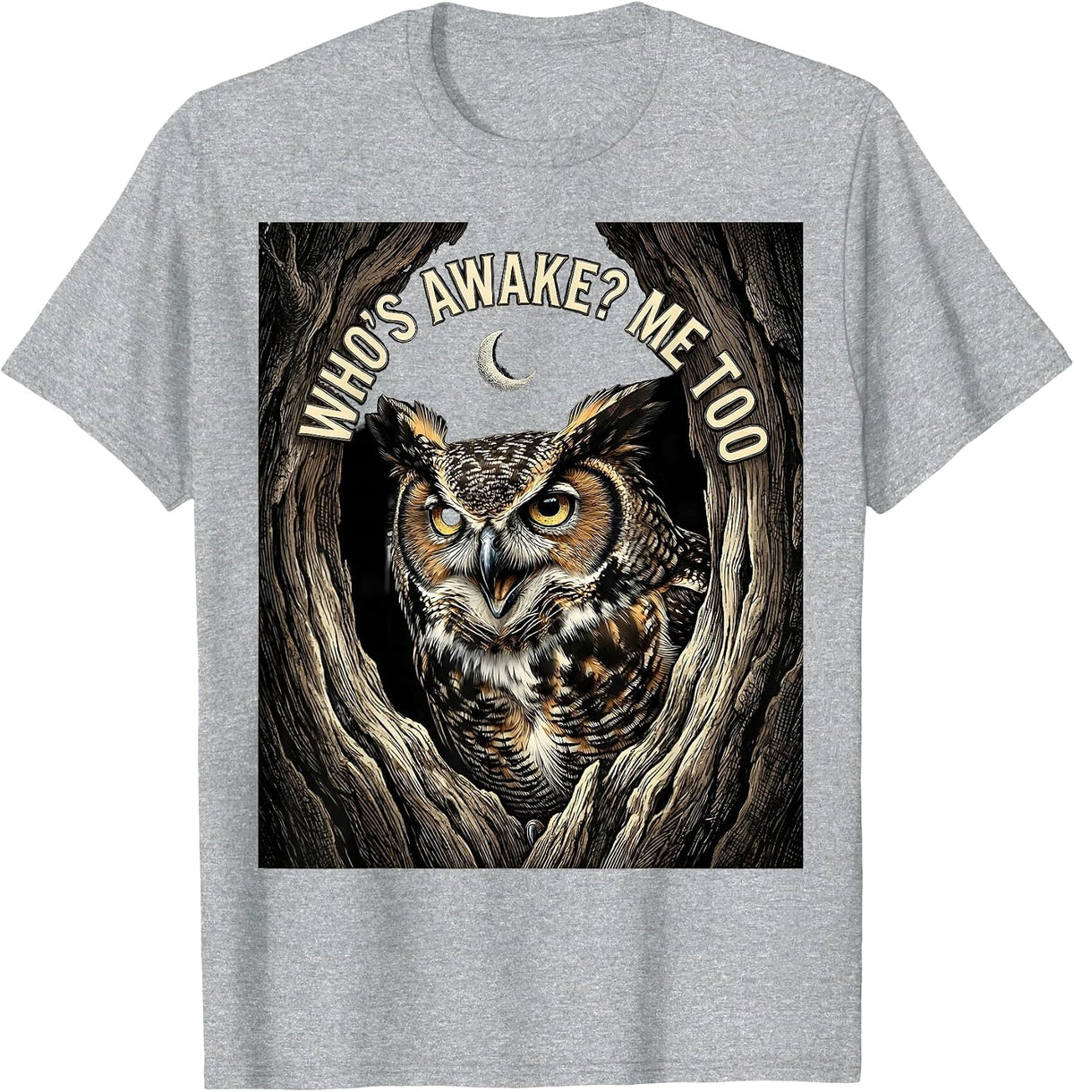Men's Who's Awake? Me Too Vintage Sarcastic Owl Lover Birdwatcher T-Shirt - Heather Grey