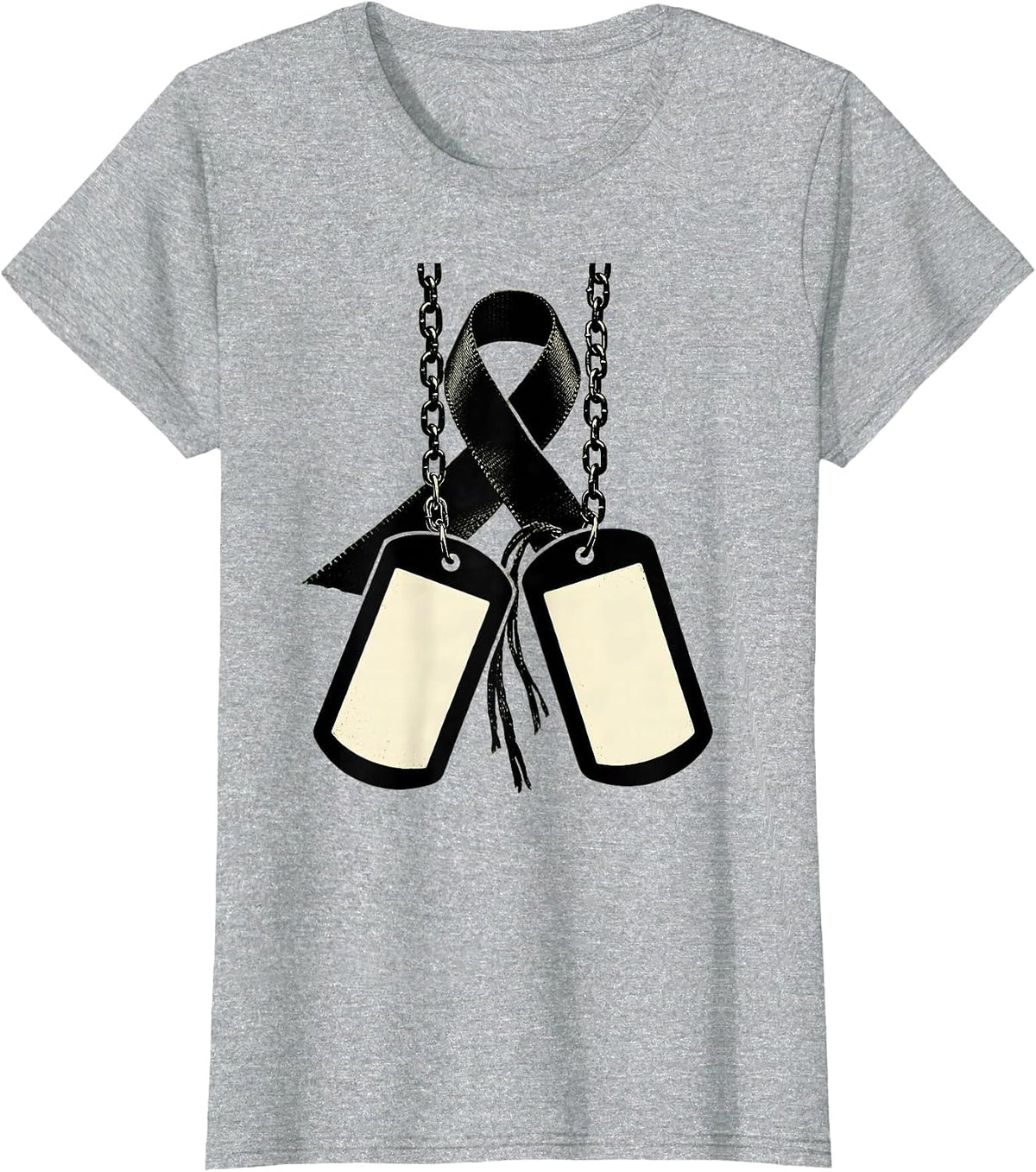 Black Ribbon Dog Tag Chain Memorial Graphic T-Shirt - Heather Grey
