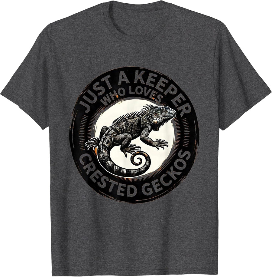 Men's Just A Keeper Who Loves Crested Geckos Funny Reptile Lover T-Shirt - Dark Heather Grey