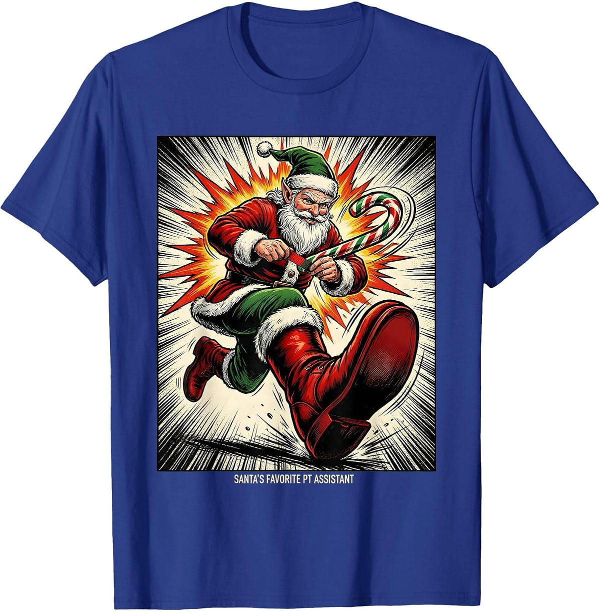 Santa's Favorite PT Assistant Comic Book Physical Therapy T-Shirt - Royal Blue