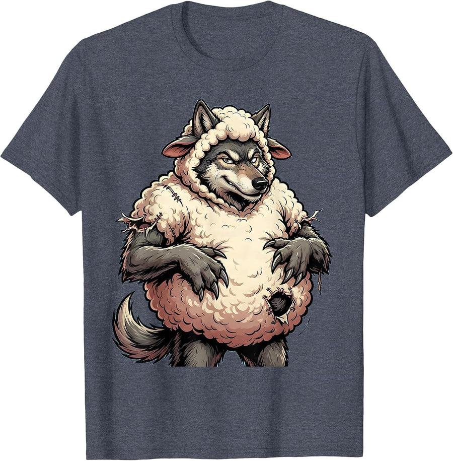 Wolf in Sheep's Clothing Graphic Design T-Shirt - Heather Blue