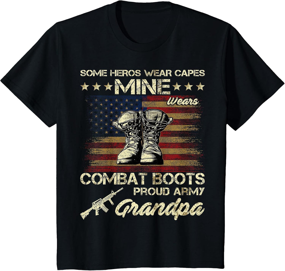 Some Heros Wear Capes Mine Wears Combat Boots Army Grandpa T-Shirt - Black