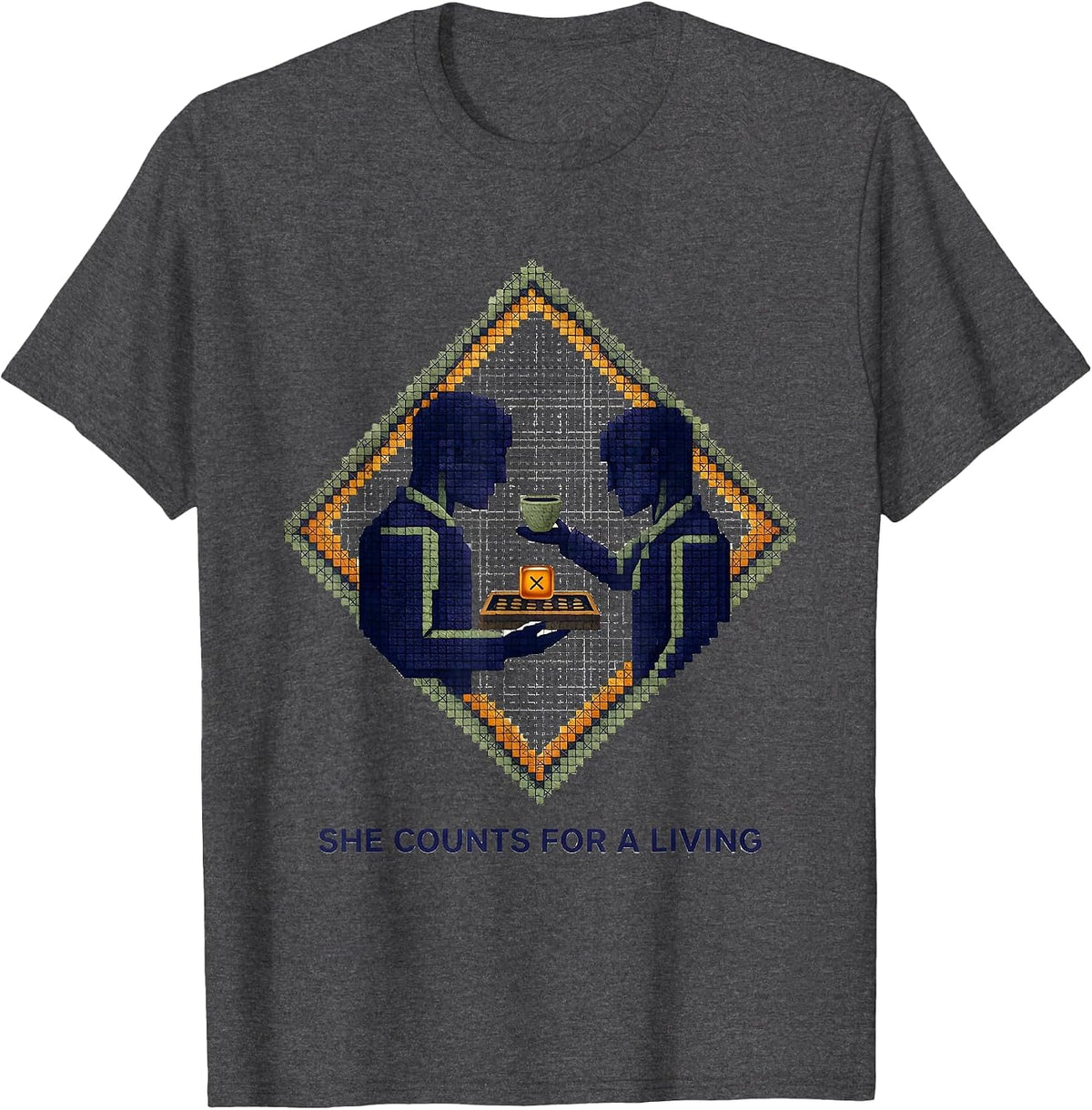 She Counts For A Living Funny Pharmacy Tech Crew T-Shirt - Dark Heather Grey