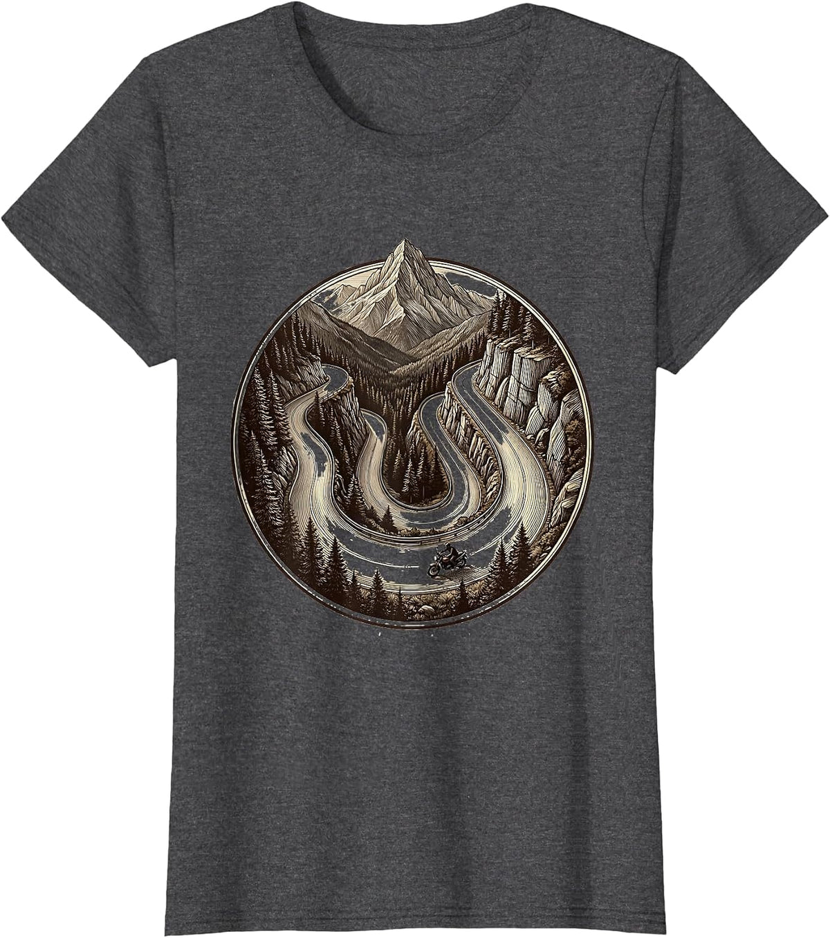 Women's Eagle Eye Mountain Road Motorcycle Graphic T-Shirt - Dark Heather Grey