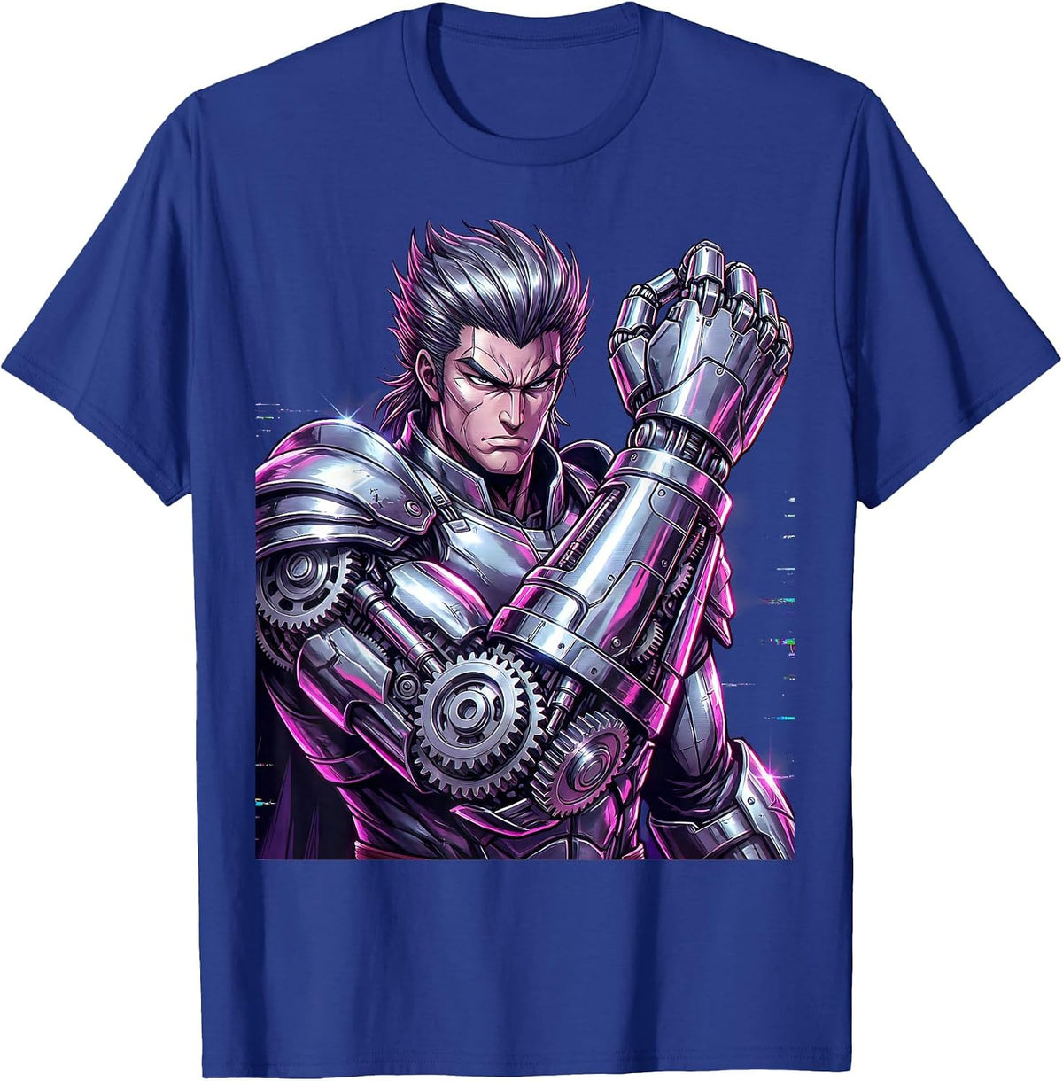 Steampunk Warrior Prosthetic Gear Arm Anime Art T-Shirt - Royal Blue