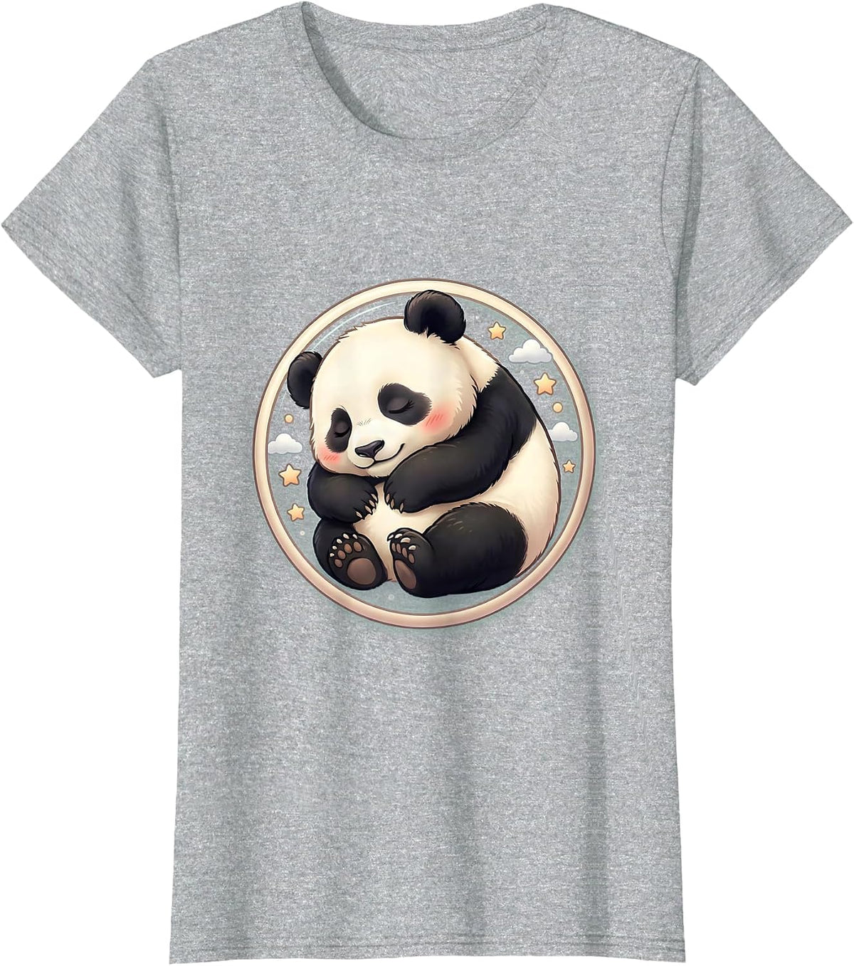 Sleeping Panda Cub Curled Up Cute Wildlife Art T-Shirt - Heather Grey