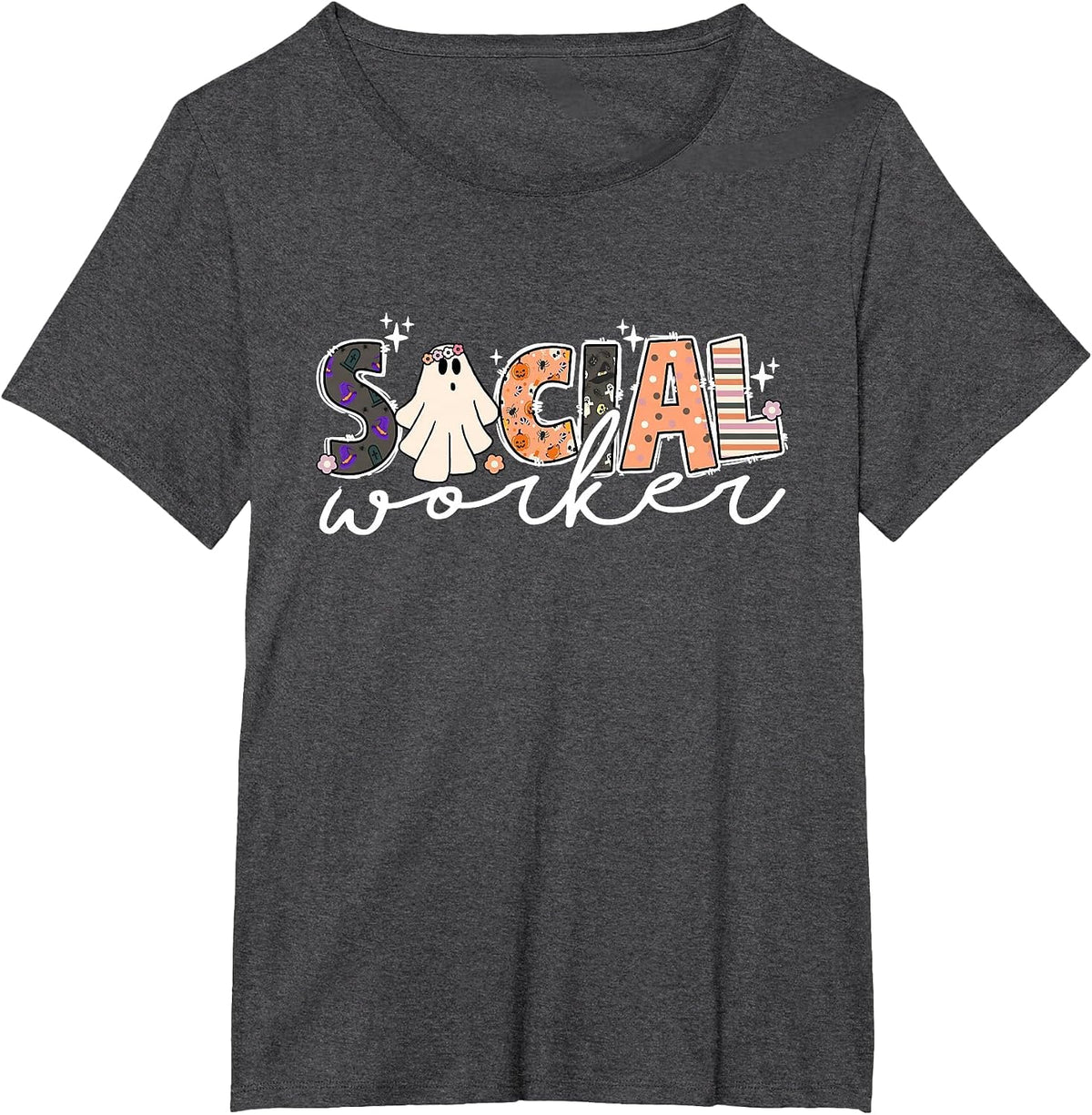 Social Worker Halloween School Social Work Retro Ghost Funny T-Shirt - Dark Heather Grey