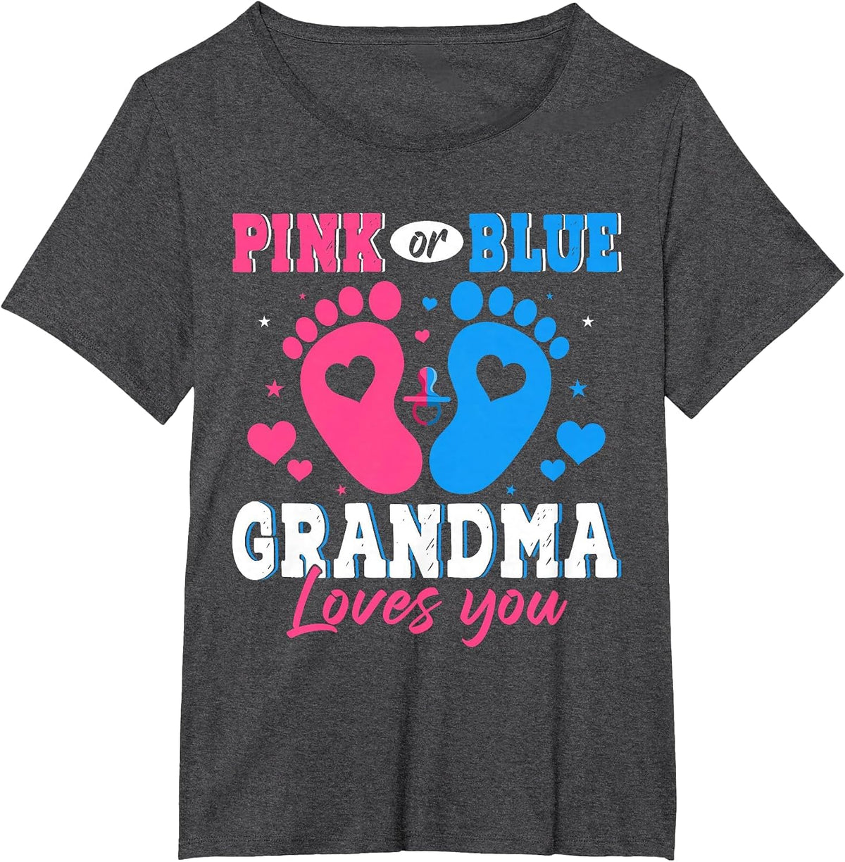 Pink Blue Grandma Loves You Expecting Baby Gender Reveal T-Shirt - Dark Heather Grey