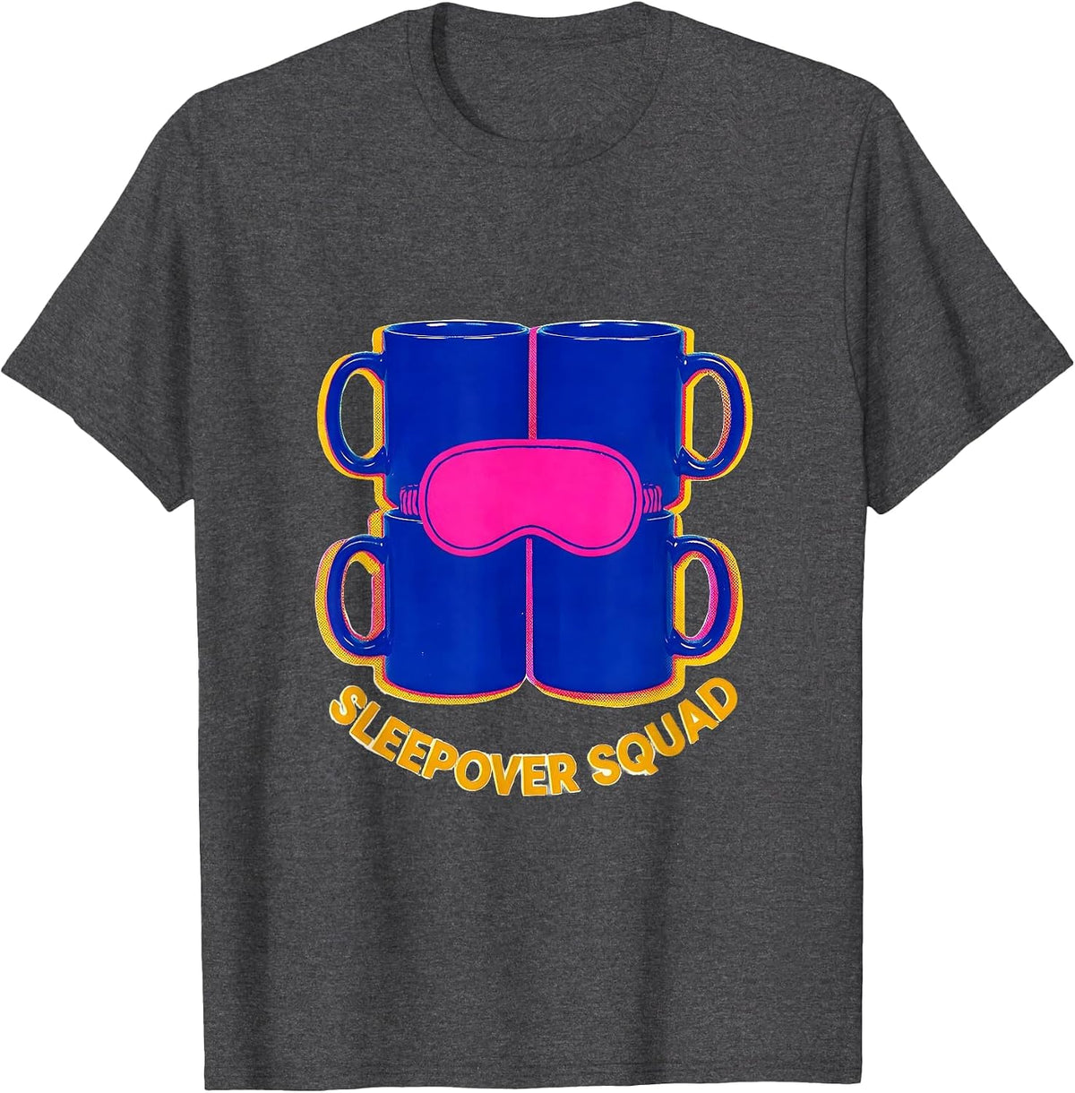 Men's Sleepover Squad Risograph Matching Group Slumber Party Party T-Shirt - Dark Heather Grey