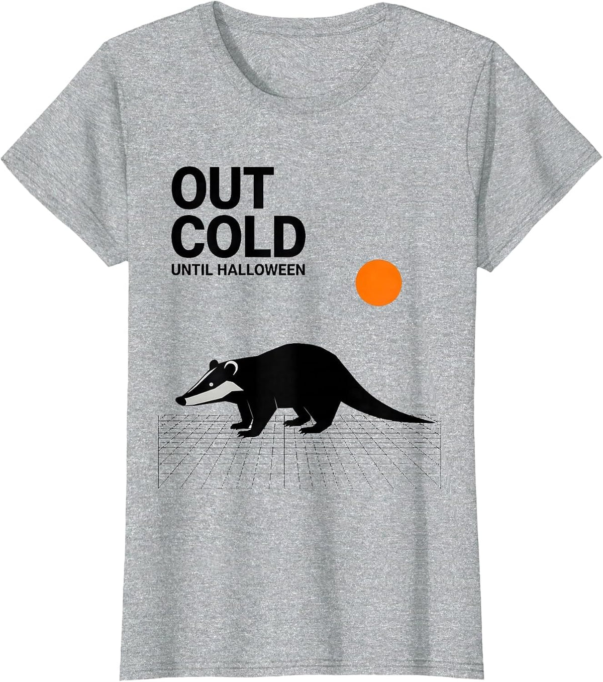 Out Cold Until Halloween Vintage Opossum Moon Spooky T-Shirt - Heather Grey