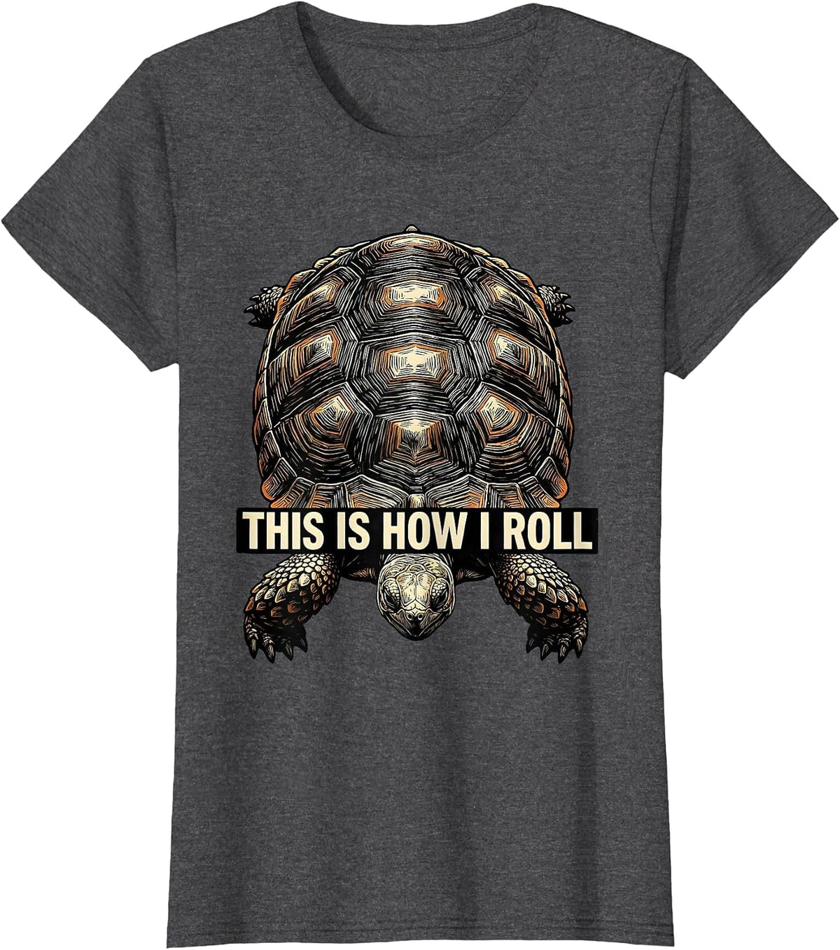 Women's This Is How I Roll Linocut Tortoise Shell Turtle Lover Humor T-Shirt - Dark Heather Grey