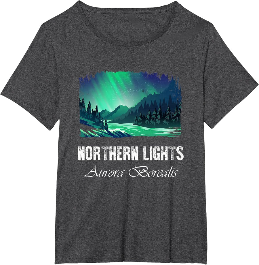 Northern Lights Aurora Borealis Tee T-Shirt - Dark Heather Grey