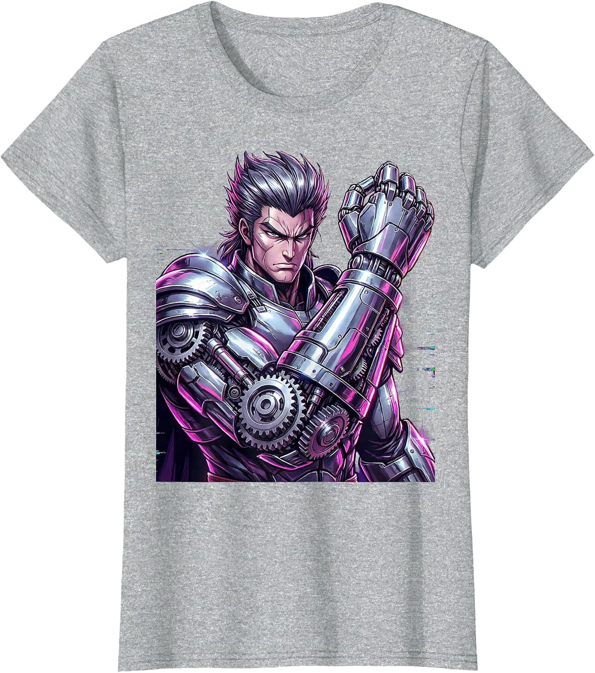 Steampunk Warrior Prosthetic Gear Arm Anime Art T-Shirt - Heather Grey