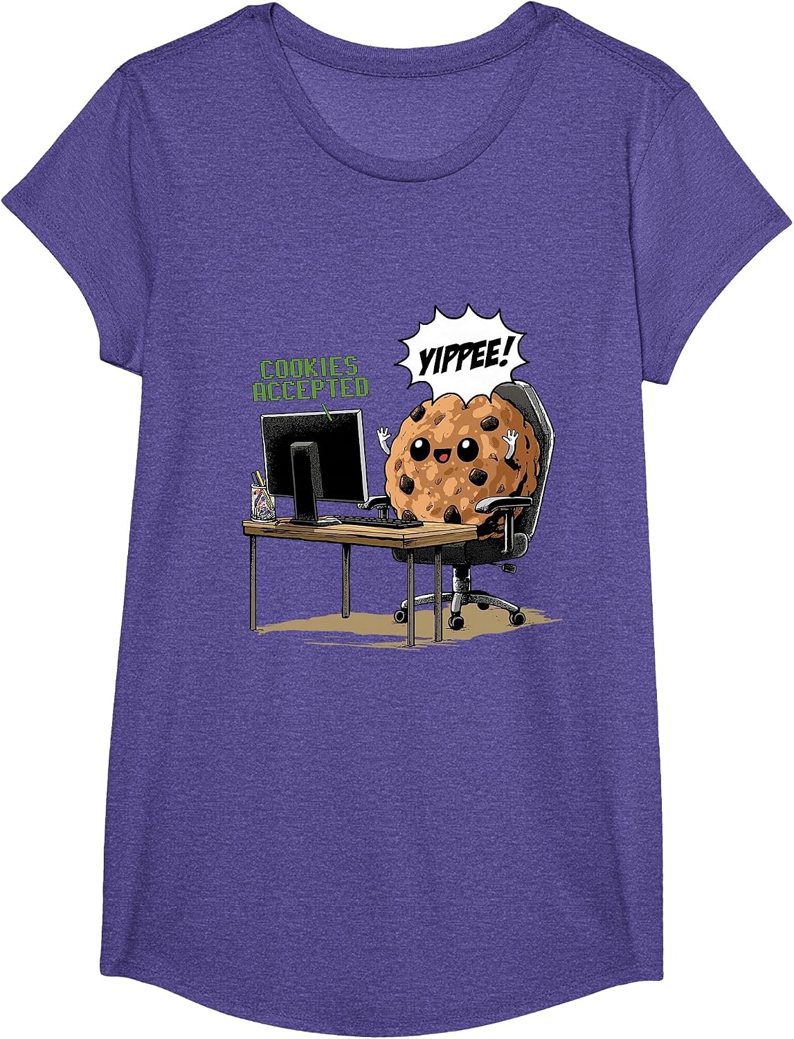 Cookies Accepted Nerd Shirt Funny Computer Internet Coder T-Shirt, Girls, Purple Heather, Medium - As Pictured