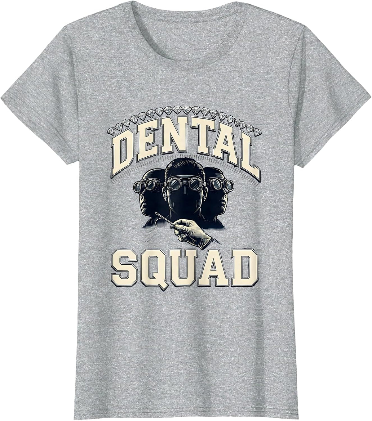 Women's Dental Squad Sparkle Varsity Dental Hygienist Dental T-Shirt - Heather Grey