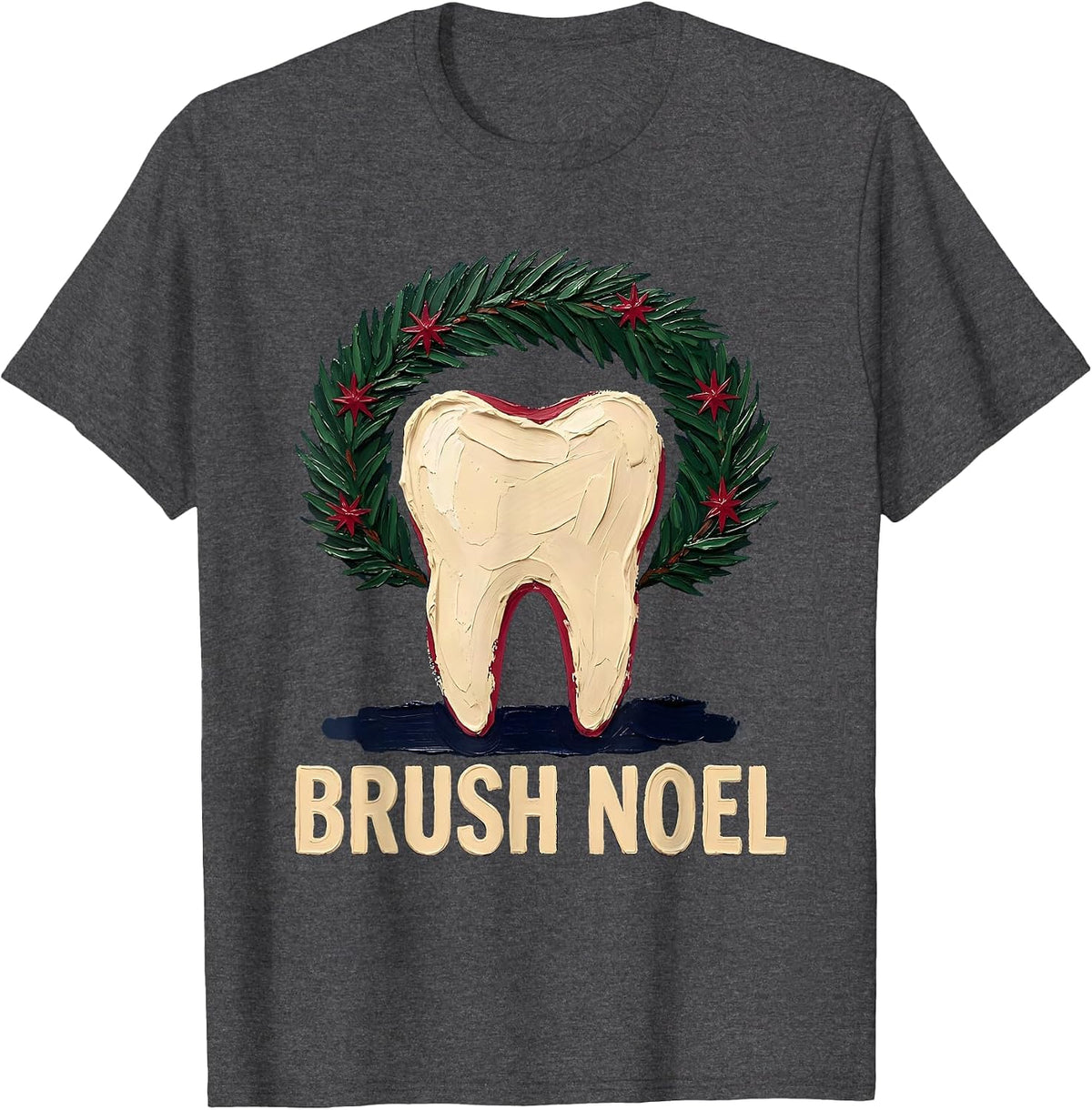 Men's Brush Noel Funny Dental Christmas Dental Hygienist Crew T-Shirt - Dark Heather Grey