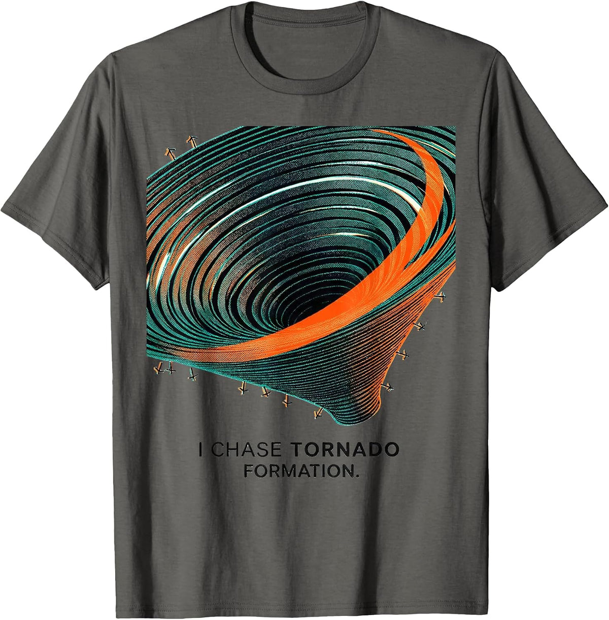 I Chase Tornado Formation Risograph Meteorology Storm Chaser T-Shirt - Asphalt Grey