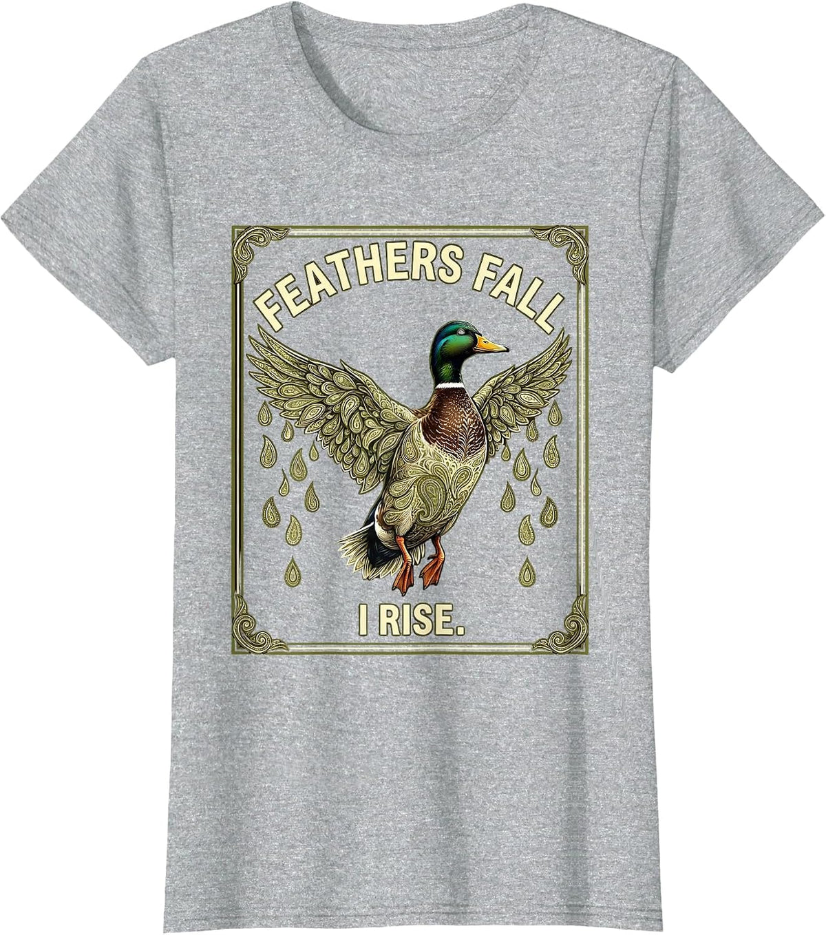 Women's Feathers Fall I Rise Duck Camo Hunting Design T-Shirt - Heather Grey