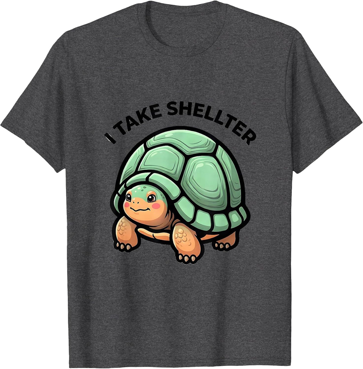 Men's I Take Shellter Cute Kawaii Tortoise Lover Pet Owner Humor T-Shirt - Dark Heather Grey