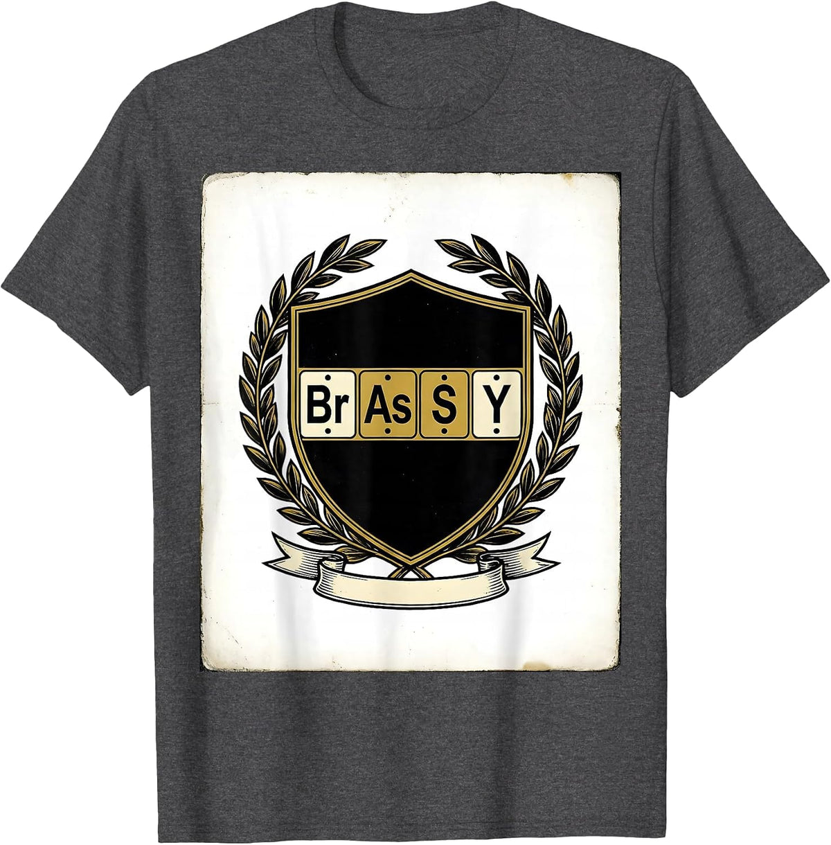 Men's BRASSY Nerdy Chemistry Humor Periodic Table Science Teacher T-Shirt - Dark Heather Grey