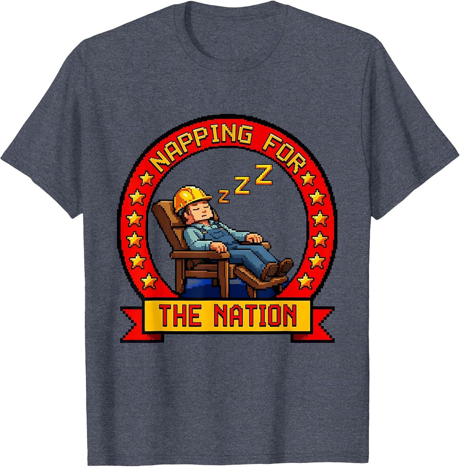 Napping for the Nation Labor Day Design T-Shirt - Heather Blue