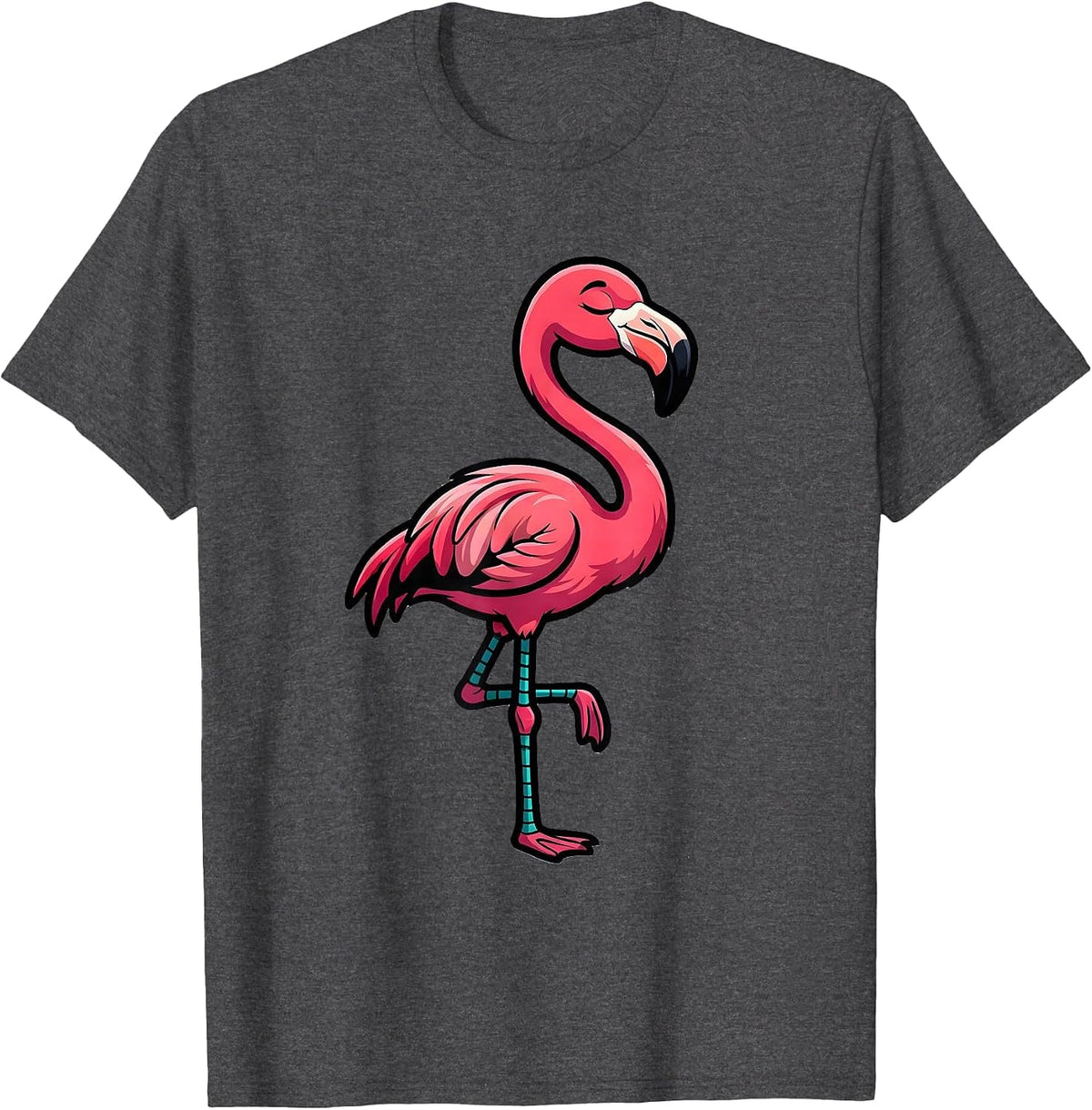 Cartoon Flamingo Novelty Bird Lover Gift T-Shirt - Dark Heather Grey