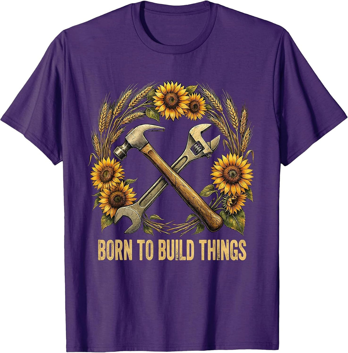 Born to Build Things Blue Collar Worker Design T-Shirt - Purple