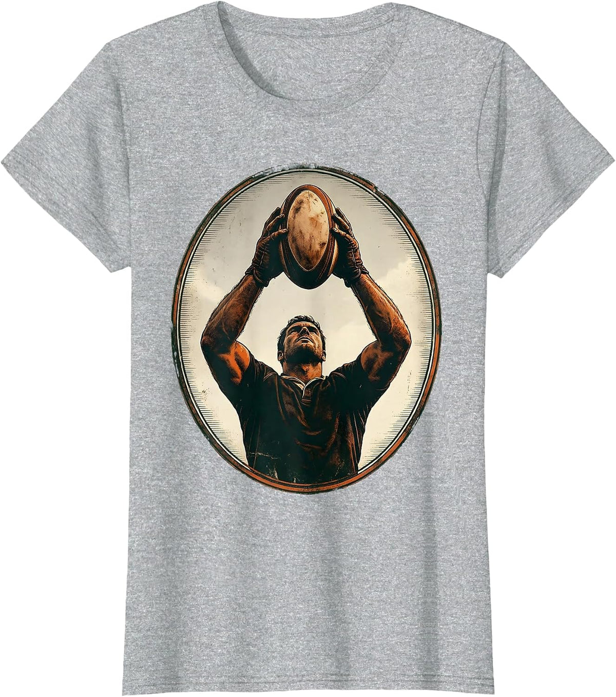 Rugby High Ball Catch Graphic Design T-Shirt - Heather Grey