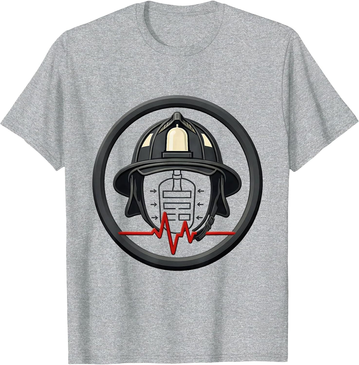 Men's Paramedic Helmet Badge Stencil Graphic EMT Dark Humor T-Shirt - Heather Grey