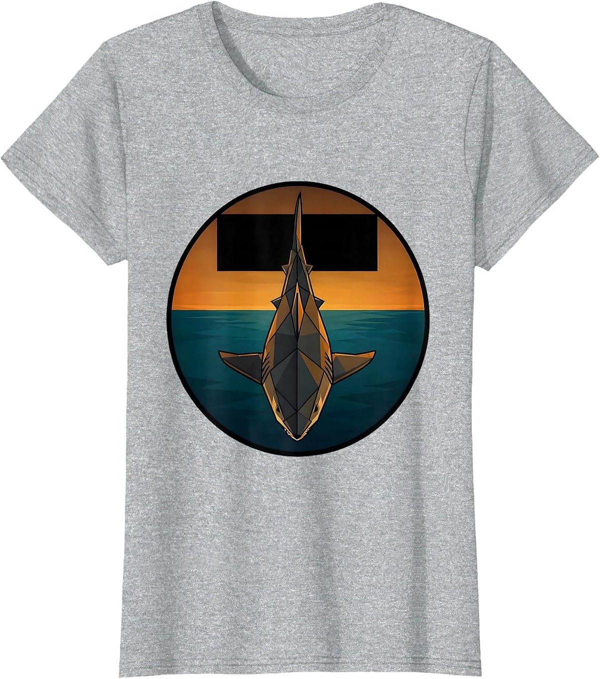 Women's Shark Silhouette Under Boat at Dusk T-Shirt - Heather Grey