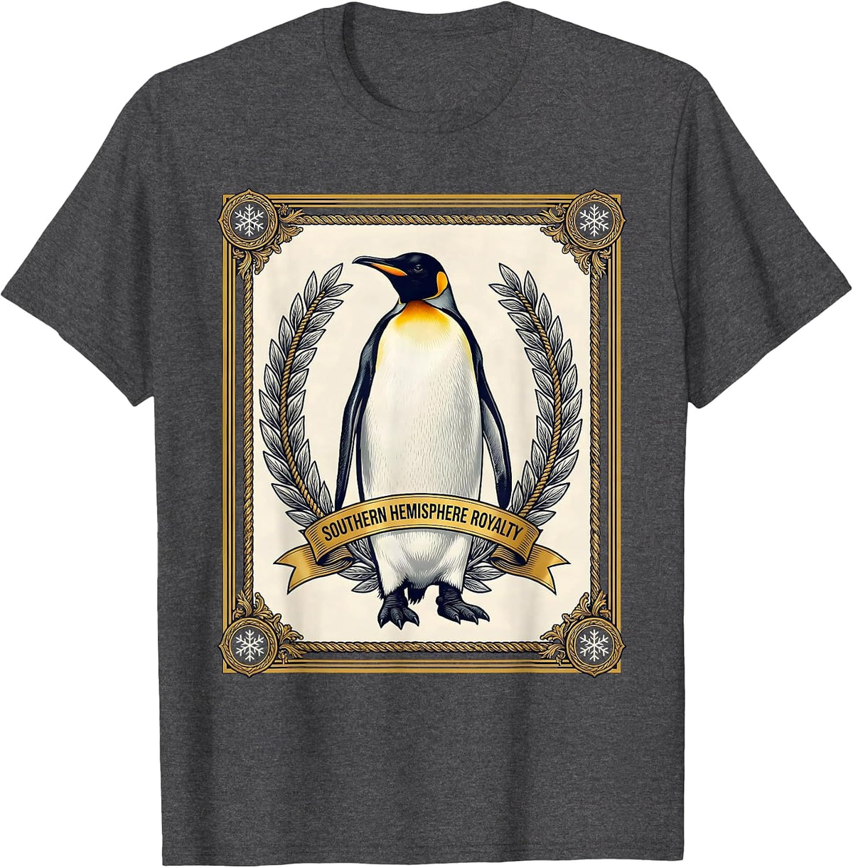 Men's Southern Hemisphere Royalty Penguin Design T-Shirt - Dark Heather Grey