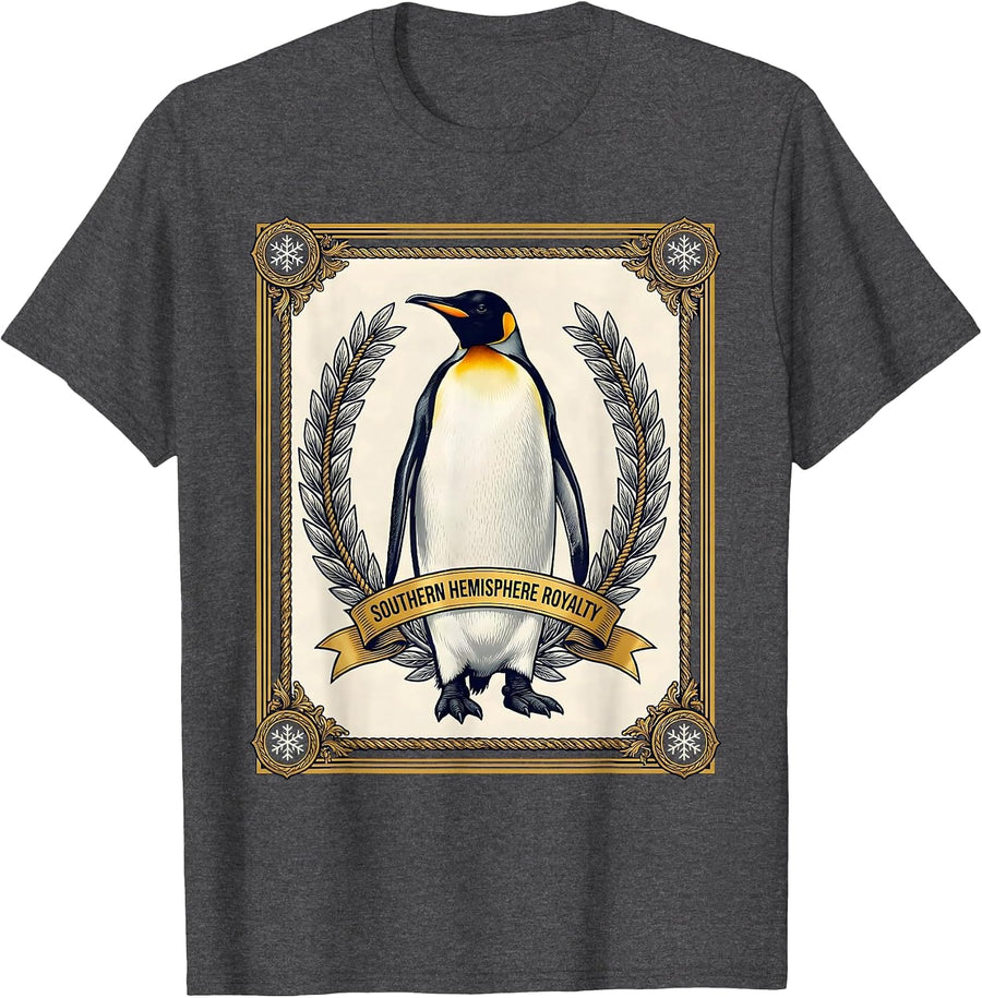 Men's Southern Hemisphere Royalty Penguin Design T-Shirt - Dark Heather Grey