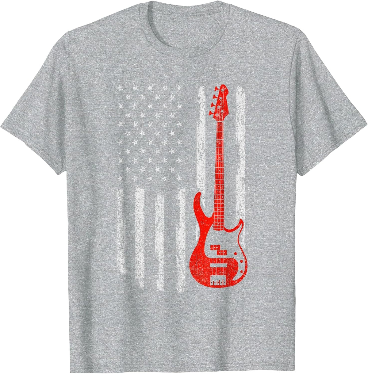 Bassist - USA American Flag Bass Guitar Player Musician T-Shirt - Heather Grey