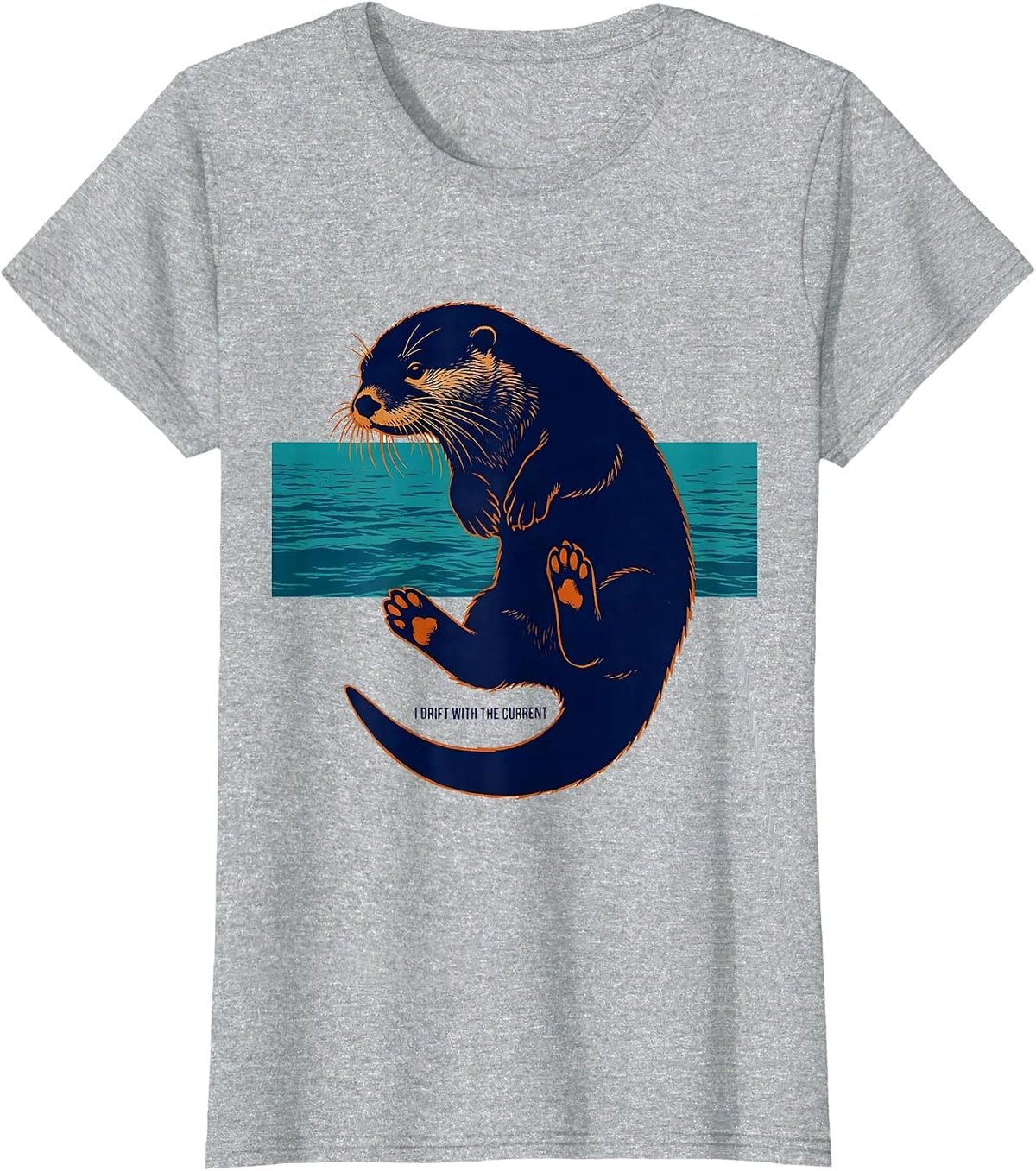 Women's I Drift With The Current Funny Otter Animal Lover Pun Humor T-Shirt - Heather Grey