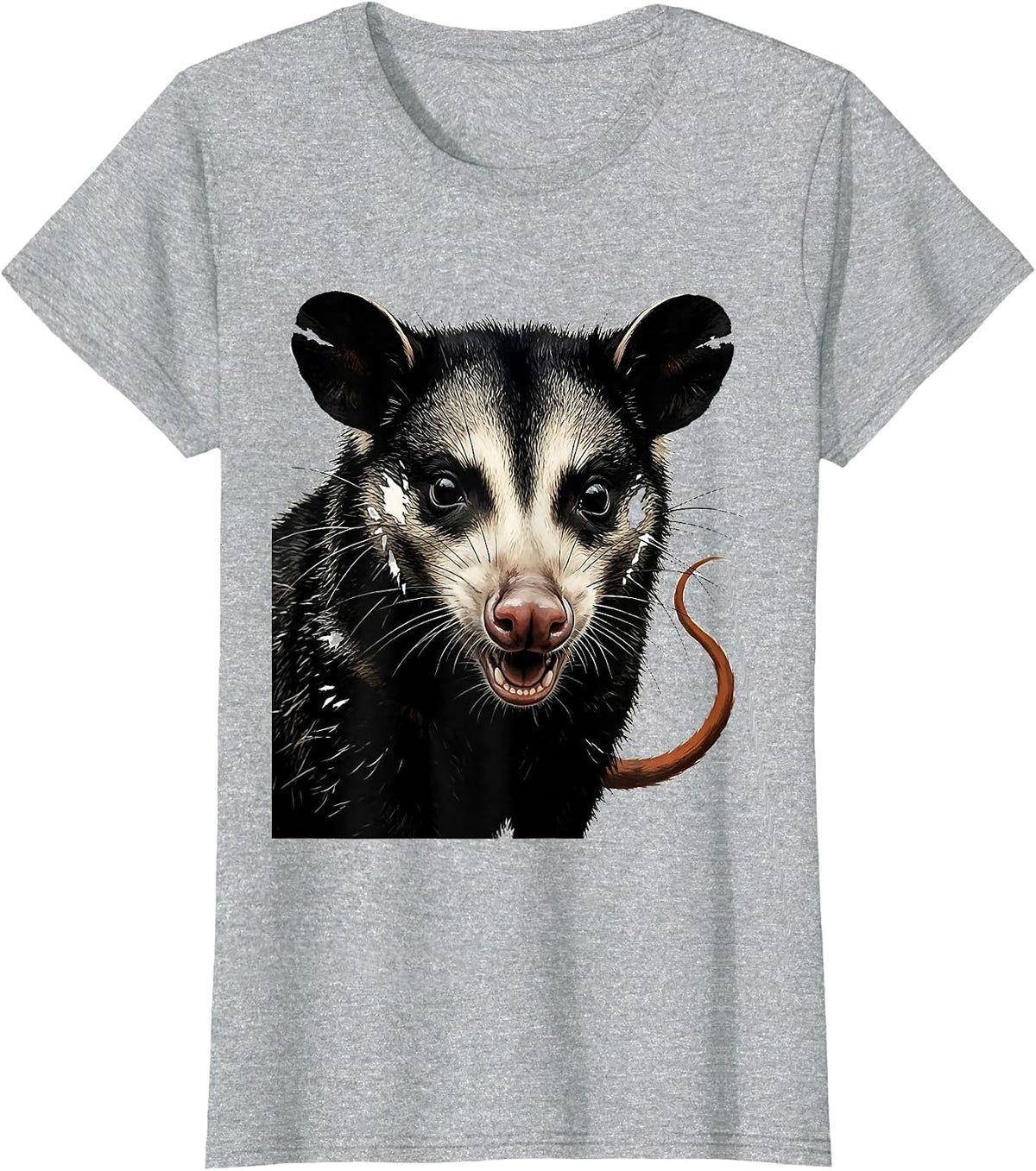 Women's Oversized Opossum Linocut Funny Animal Meme T-Shirt - Heather Grey