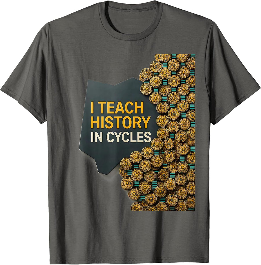 I Teach History In Cycles Funny History Teacher Midcentury T-Shirt - Asphalt Grey