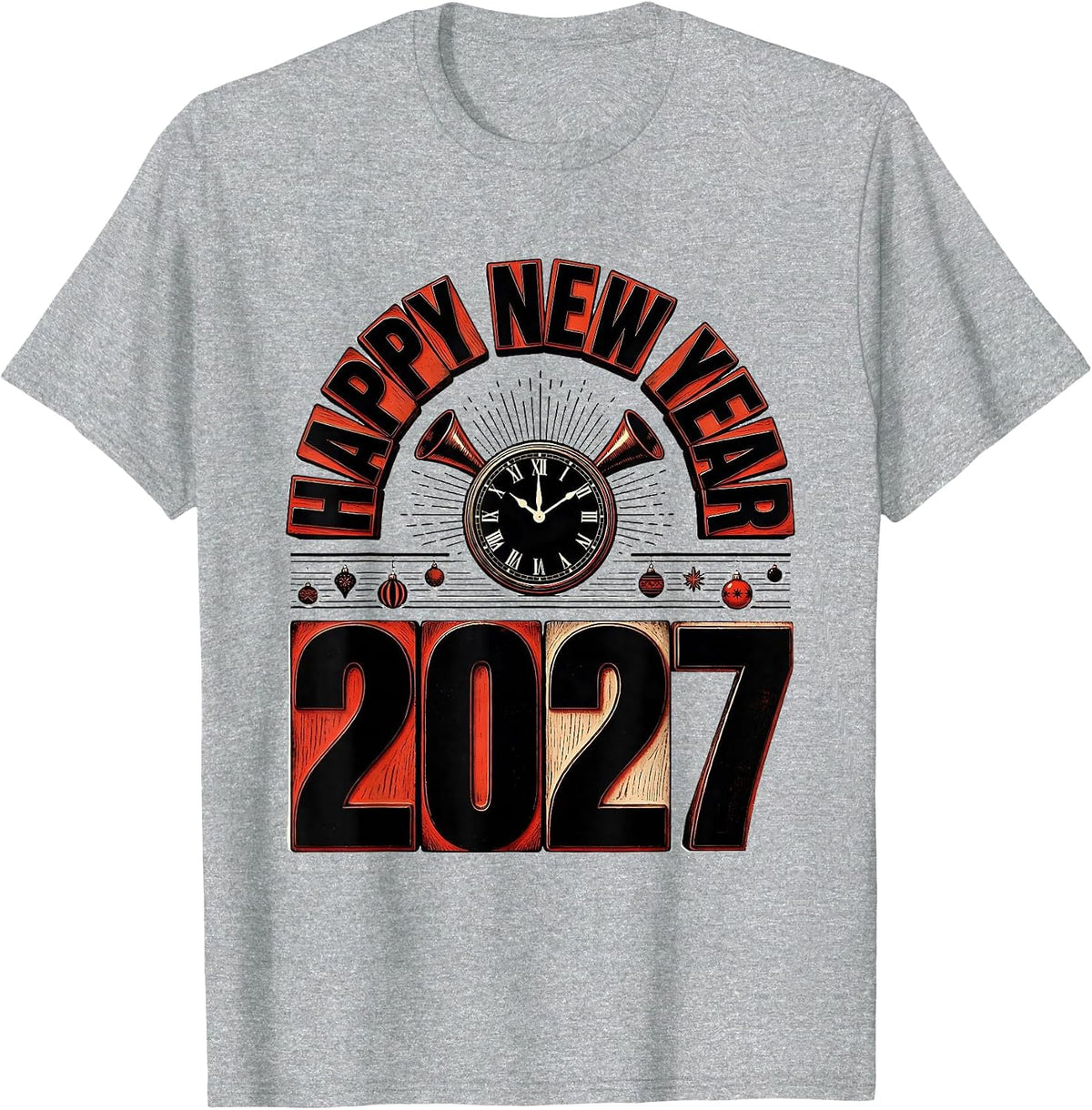 Men's Happy New Year 2027 Whimsical Festive Party Countdown T-Shirt - Heather Grey