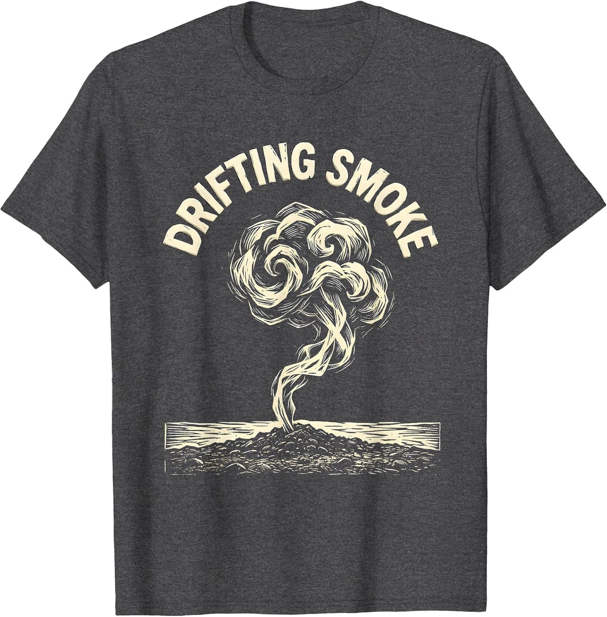 Men's Drifting Smoke Linocut Anime Manga Japanese Aesthetic Edgy T-Shirt - Dark Heather Grey