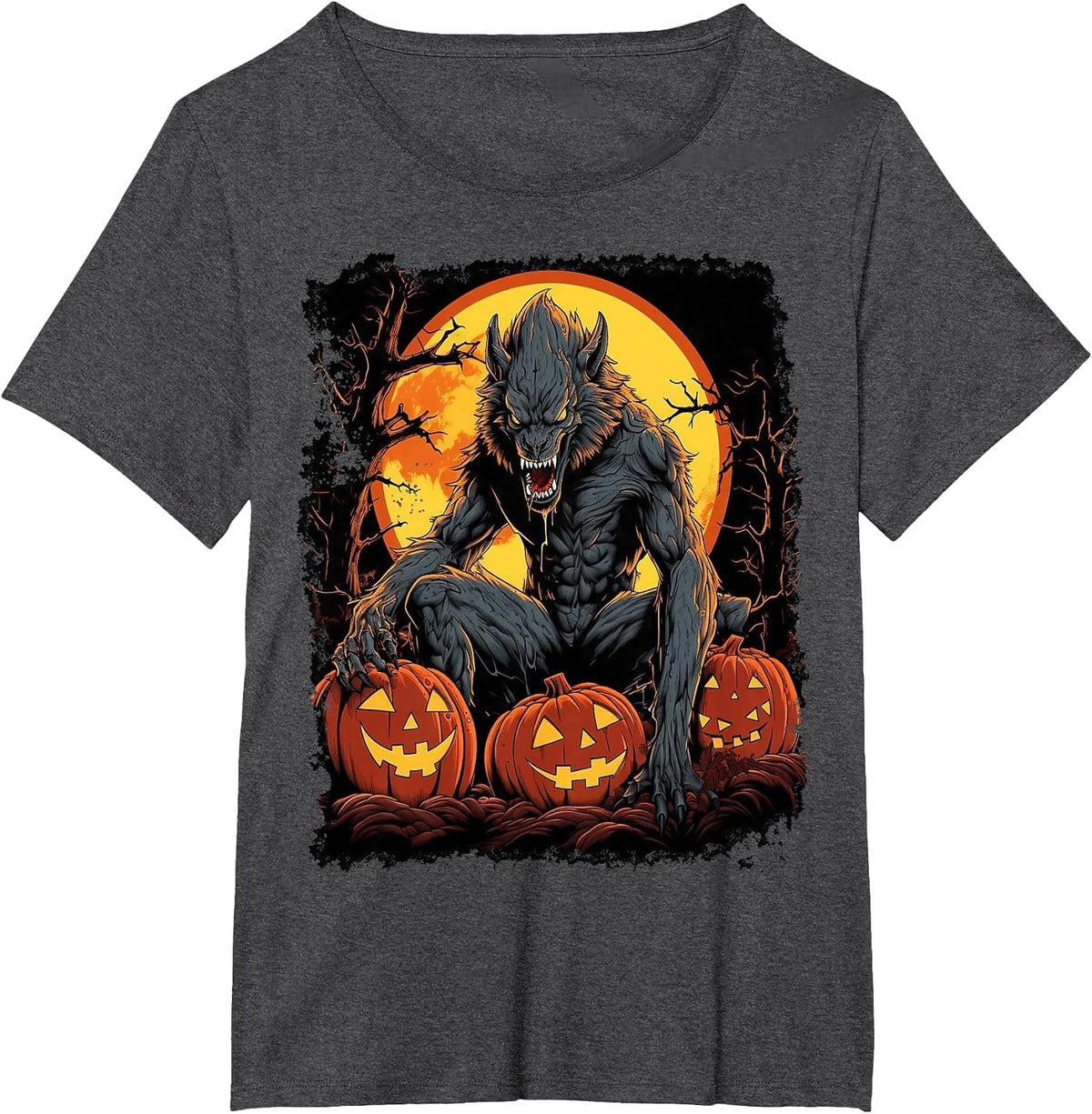 Werewolf Orange Halloween T-Shirt - Dark Heather Grey