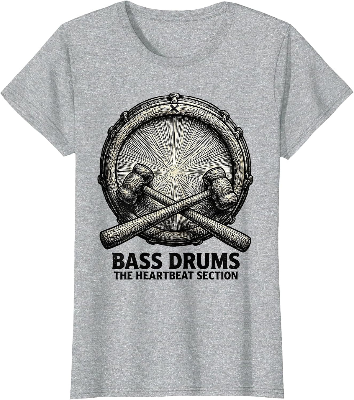 Women's BASS DRUMS: THE HEARTBEAT SECTION Drummer Percussionist T-Shirt - Heather Grey